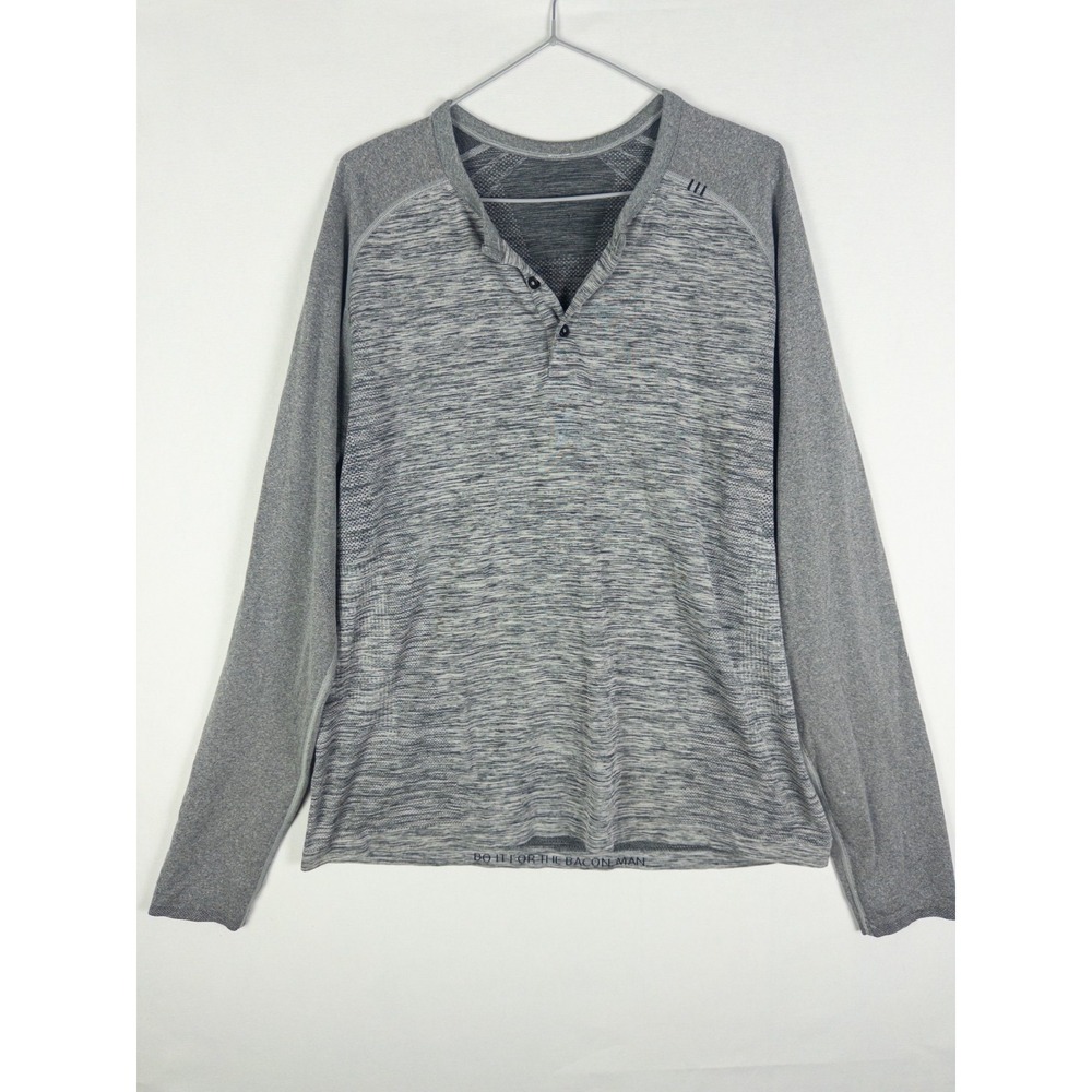 Lululemon Mens Metal Vent Tech Henley Long Sleeve Shirt L‎ Gray Space Dye